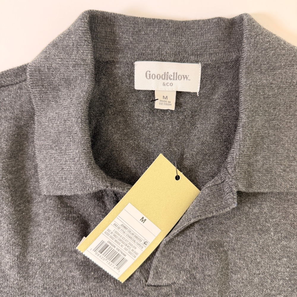 Goodfellow & Co Mens Johnny Collar Sweater Charcoal Grey Knit Polo M NWT